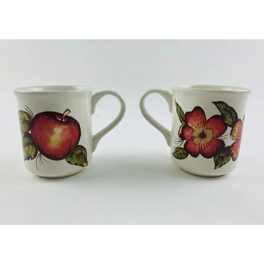 2 Pier 1 Coffee Mugs Made Italy Fruit Hawaii Flower Earthenware New Harvest Appl